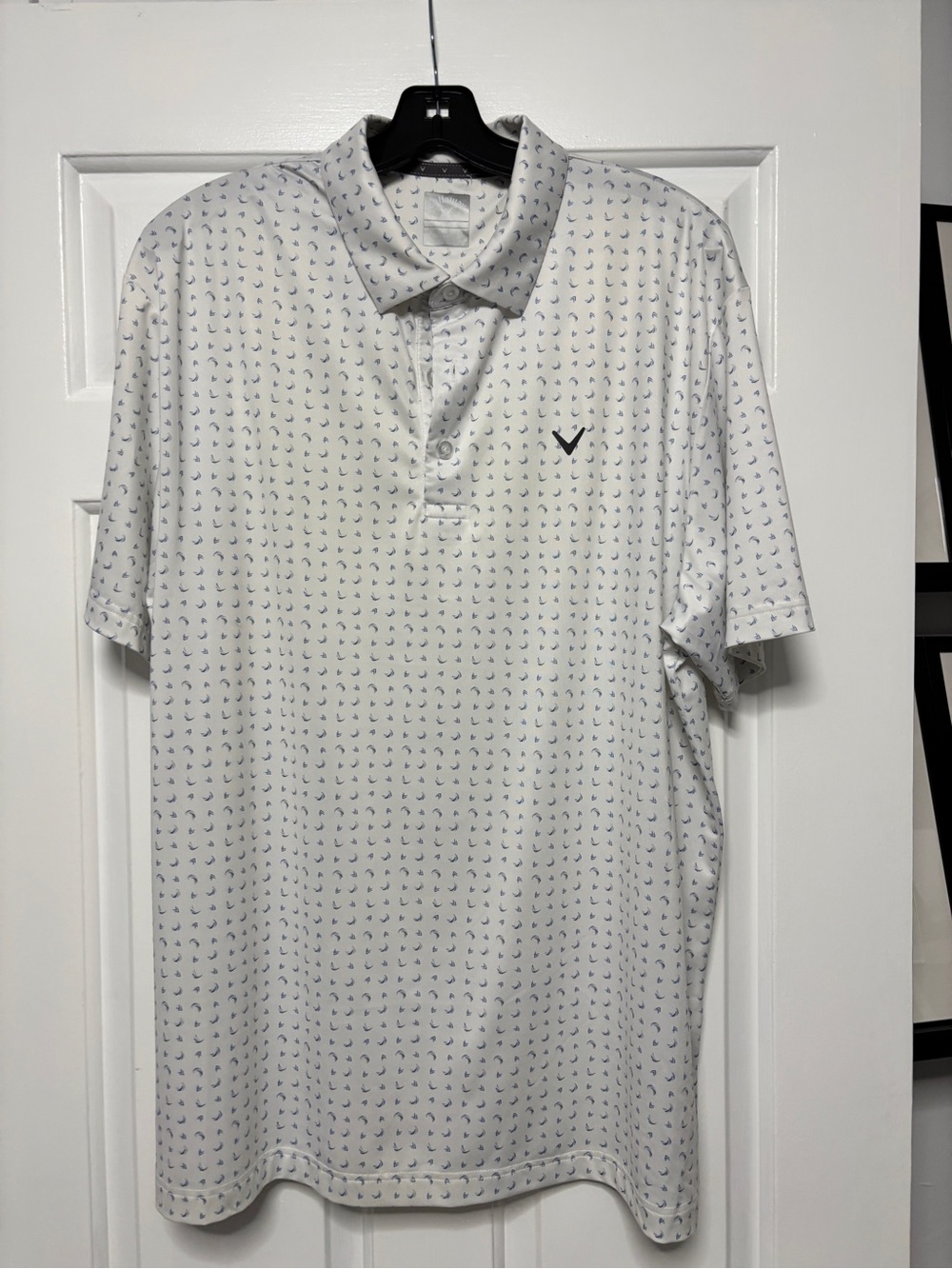 Callaway Opti-Dri Men’s Golf Polo White Blue Print Size Large